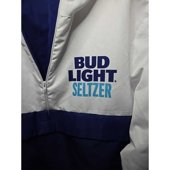 Bud Light Seltzer Jacket Large Golf Lightweight Hooded Windbreaker Quarter Zip - Picture 5 of 9